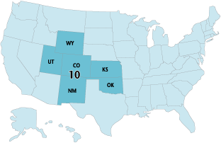 United States map showing the states within the 10th Circuit