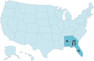 United States map showing the states within the 11th Circuit
