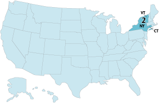 United States map showing the states within the 2nd Circuit