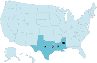United States map showing the states within the 5th Circuit
