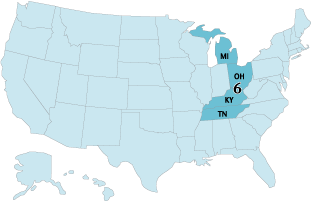 United States map showing the states within the 6th Circuit