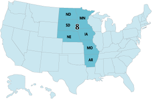 United States map showing the states within the 8th Circuit