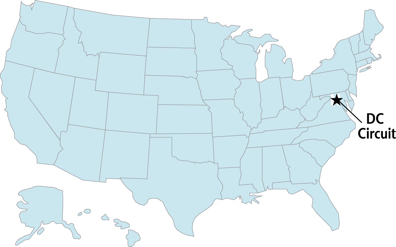 United States map showing the D.C. Circuit